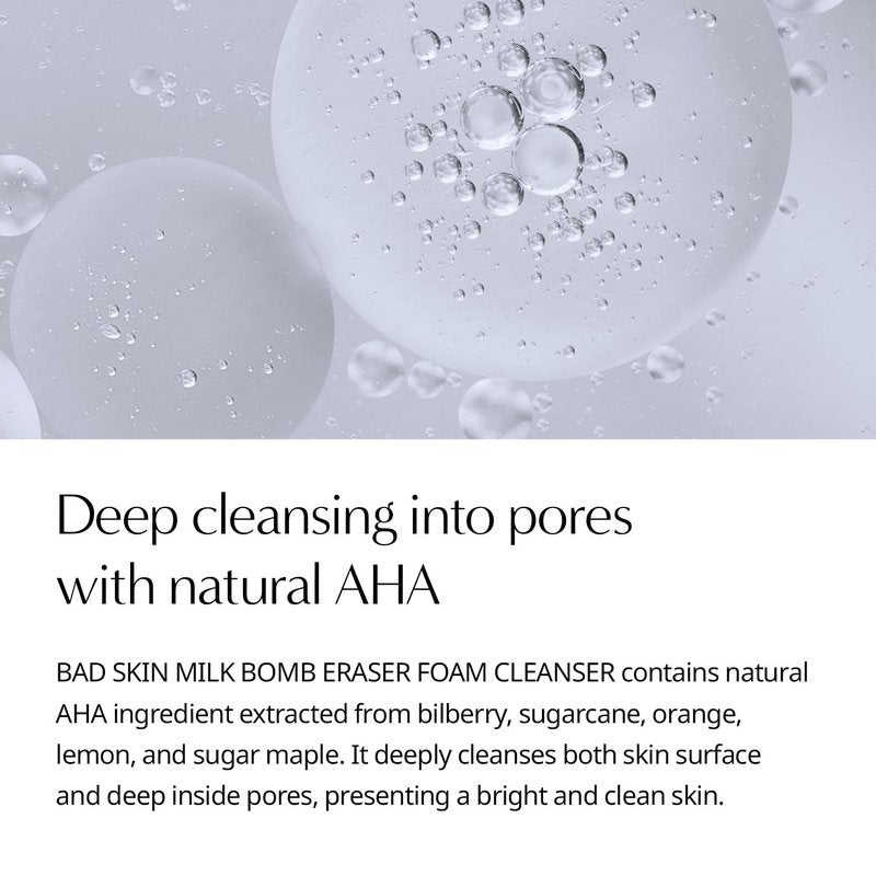 BadSkin Milk Bomb Eraser 100ml - Gentle Daily Cleansing Foam with Milk Protein & AHA/BHA | Hydrating Pore Cleanser