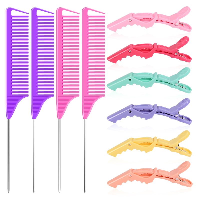 10Pcs Rat Tail Combs Hair Clips Set 4Pcs Combs for hair stylist Teasing Comb Parting Comb and 6Pcs Alligator Hair Clips Hair Styling Braiding Comb for Women Girls