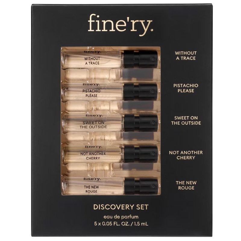 Fine'ry Discovery Gift Set - 5pc Mini Eau De Parfum ft. Pistachio Please, Sweet on the Outside, Not Another Cherry, The New Rouge, Without a Trace - Gourmand, Saffron, Perfume Samples (5 x 1.5mL)