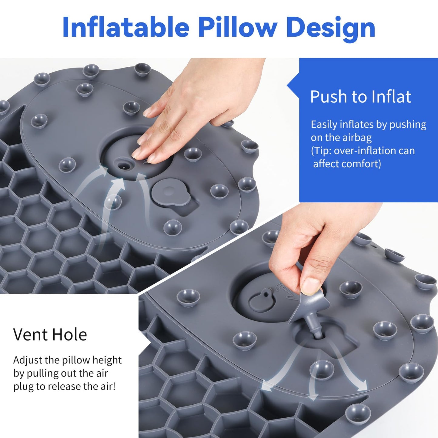 Goowin Bath Pillows for Tub, New Generation Skin-Friendly Silicone Bath Pillow, Luxury Bathtub Pillow for Head and Neck, Powerful Suction Tub Pillow for Bathtub with Inflatable Airbag (Grey)