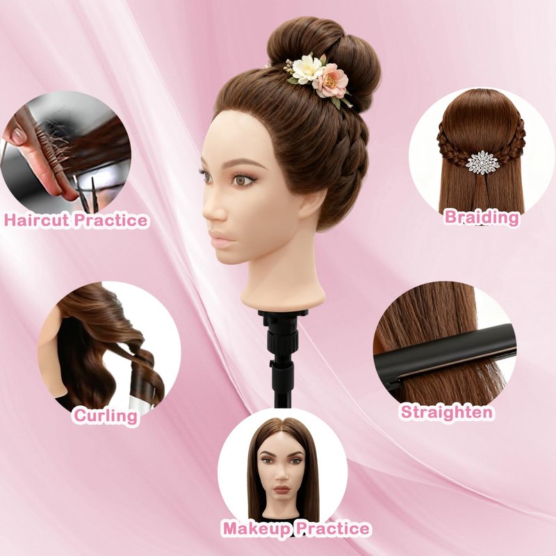 Mannequin Head with 80% Real Human Hair, Beauty star 26" Cosmetology Manikin Head, Doll Head for Hair Styling to Practice on, Hairdressing Training Braiding Heads with Clamp Stand Holder Kit