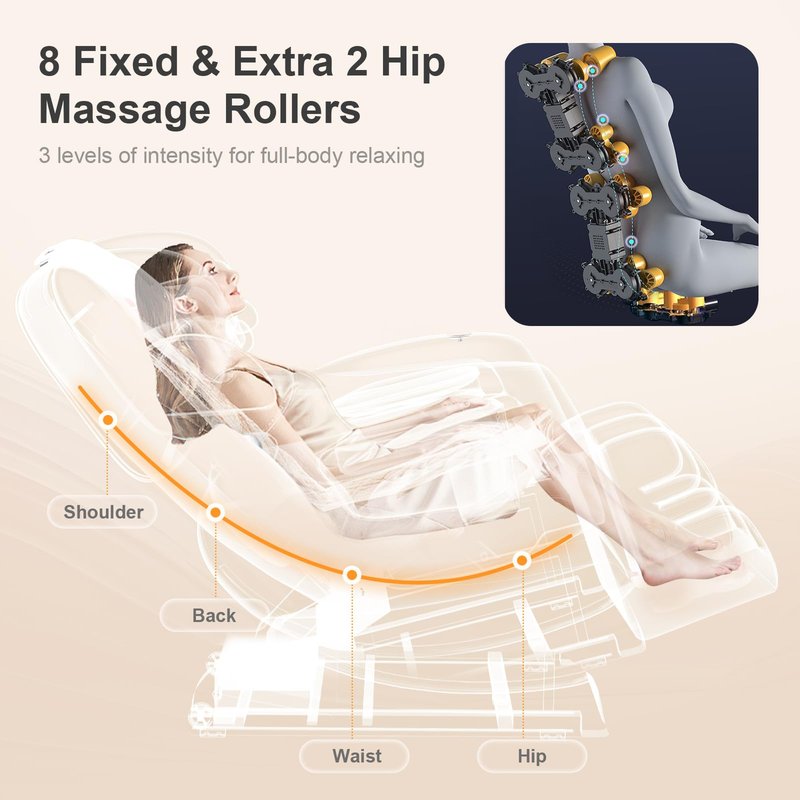FURNIMAT 2026 Massage Chair Full Body, Zero Gravity Massage Chair with 10 Fix Rollers, Airbags, Heating, Foot Massage, Auto Modes, Bluetooth Speaker, Smart Screen Controller(Light Gray)