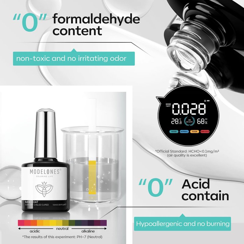 modelones Nail Dehydrator and Primer with Gel Base & Top Coat Set, Acid Free Acrylic Supplies Primer Glossy Gel Nail Polish Nail Thickening Solution Top Coat