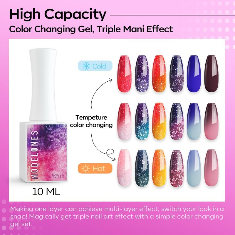 Modelones Gel Nail Polish Set - 6 Color Changing Shades for Valentine's Day | Mood Temperature Gel Polish