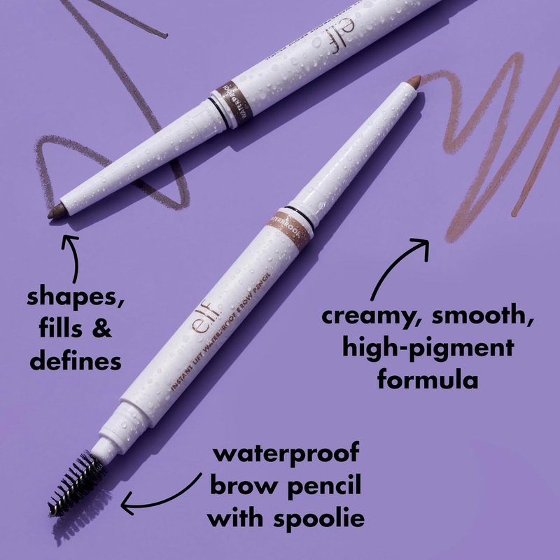 e.l.f. Instant Lift Waterproof Eyebrow Pencil - Dual-Ended Precision Tip & Spoolie for Natural Brows | Neutral Brown