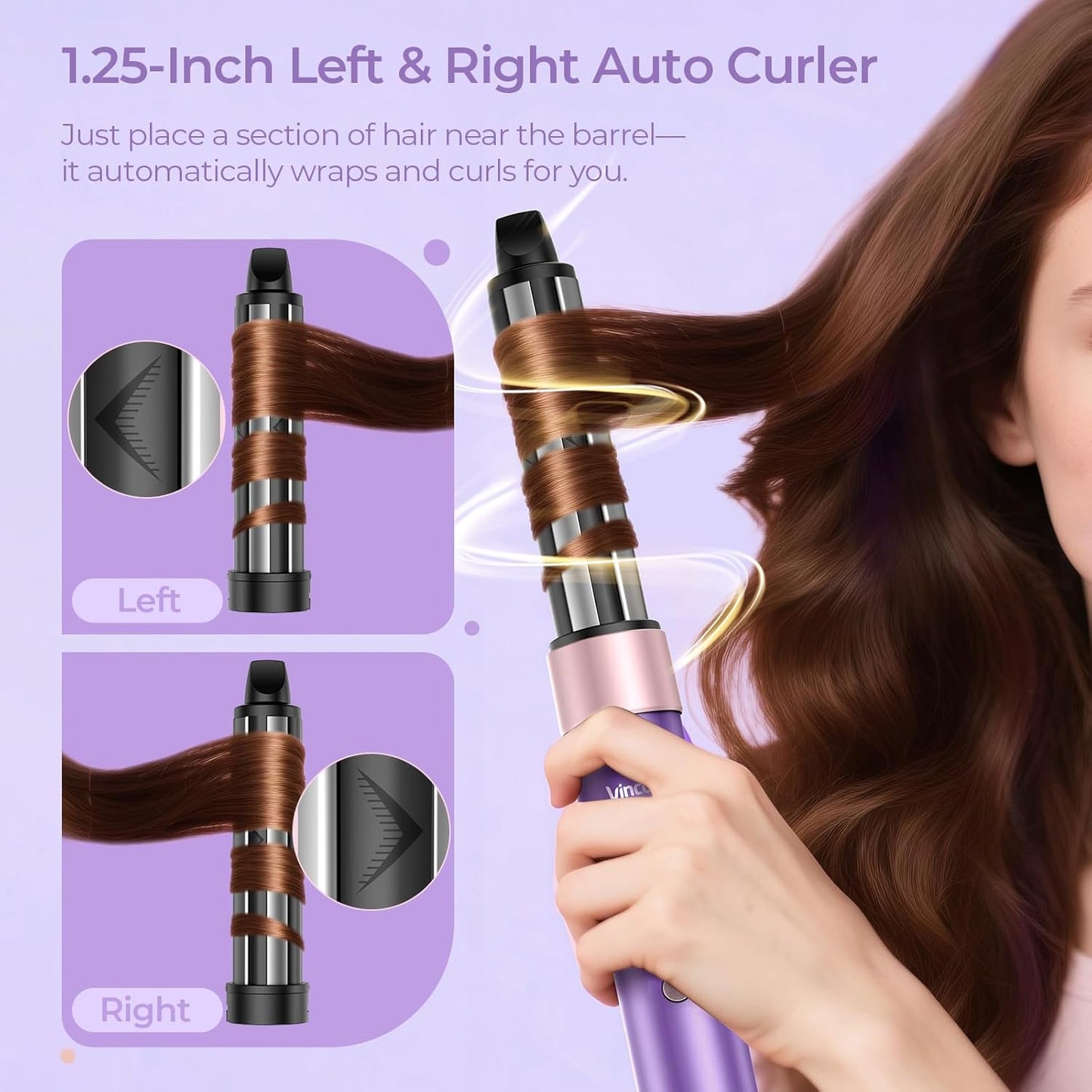 Vincofy 7-in-1 Blow Dryer Brush Set - Ionic Hot Air Styler for Fast Drying & Curling - 1500W Power in Lilac