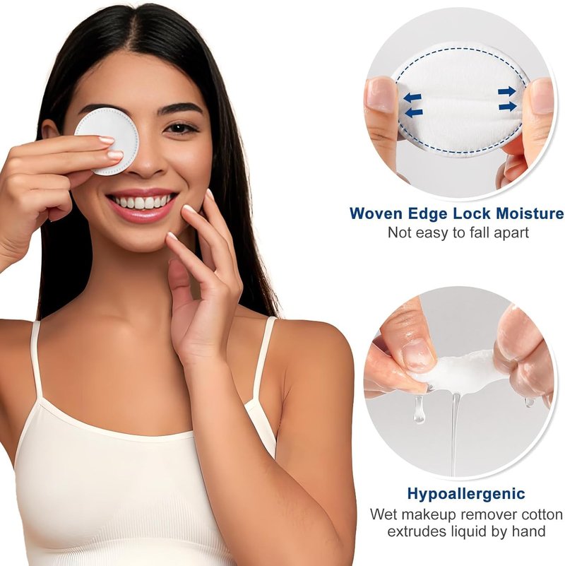 Cotton Rounds for Facial Cleansing | 100% Pure Cotton, Hypoallergenic Makeup Remover Pads - 300 Count, Lint-Free Multi-Layer Design
