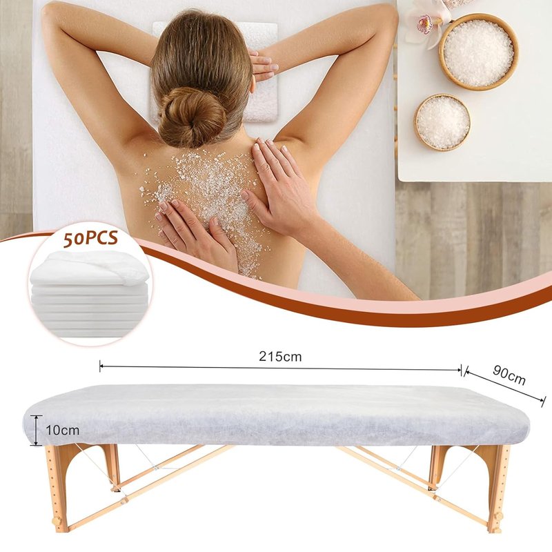 Disposable Fitted Massage Table Sheets - 50PC Elastic Spa Bed Covers | Breathable 36 x 85 Inch