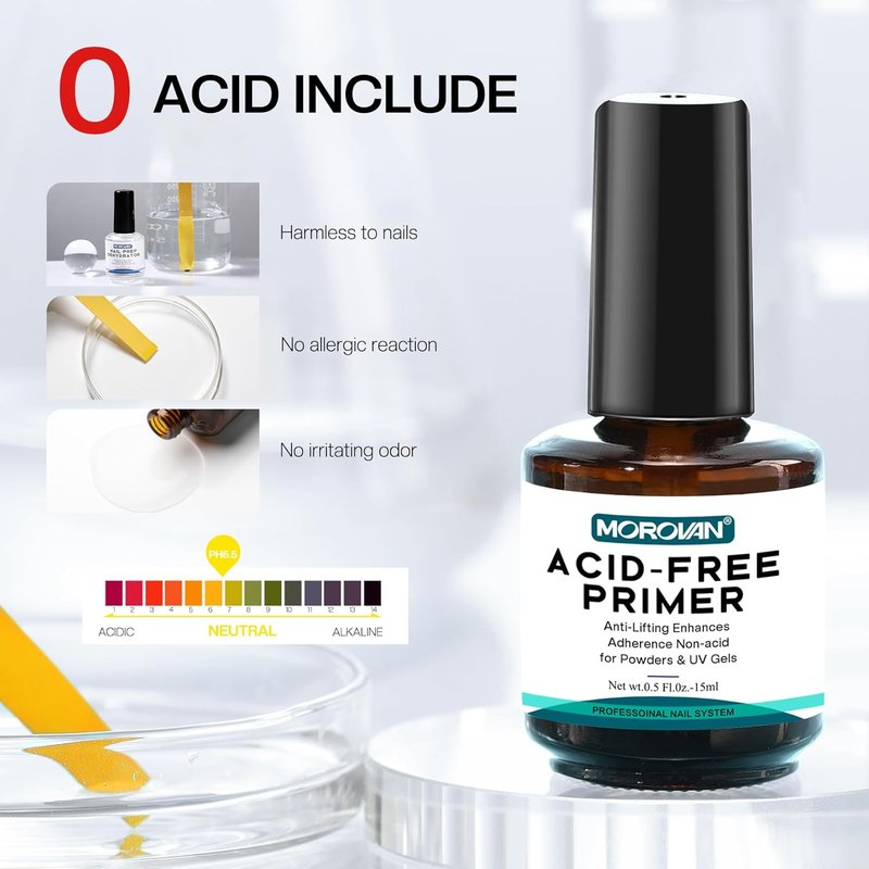 Morovan Nail Prep Dehydrator - Acid-Free Primer for Acrylic & Gel Polish | Fast-Dry Bonding Agent Gift Set