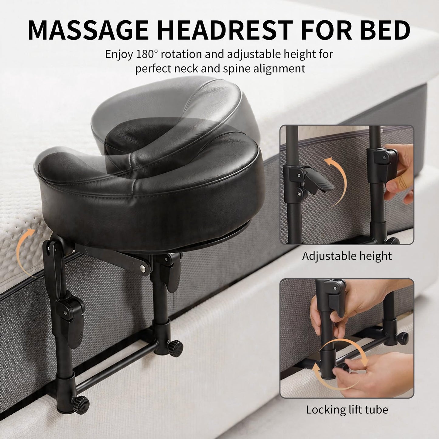teijbo Massage Headrest for Bed,Adjustable Home Massage Face Cradle, No-Tools Assembly Massage Table Kit, Portable Face Down Pillow After Eye Surgery (Black)