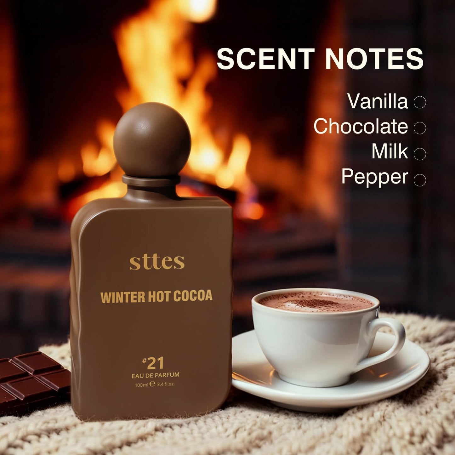 Sttes Perfume #21 for Women – Winter Hot Cocoa Eau de Parfum, Warm Cocoa, The Exact Sweetness You Remember:Hot Milk & Soft Vanilla Scent, Long-Lasting Sweet Gourmand Fragrance, 100ml