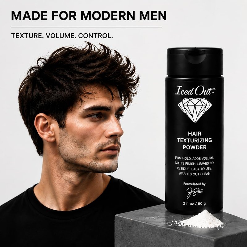 Skiennix Iced Out Texturizing Powder for Men - Firm Hold & Instant Volume | Matte Finish, No Residue, Easy Styling (2oz)