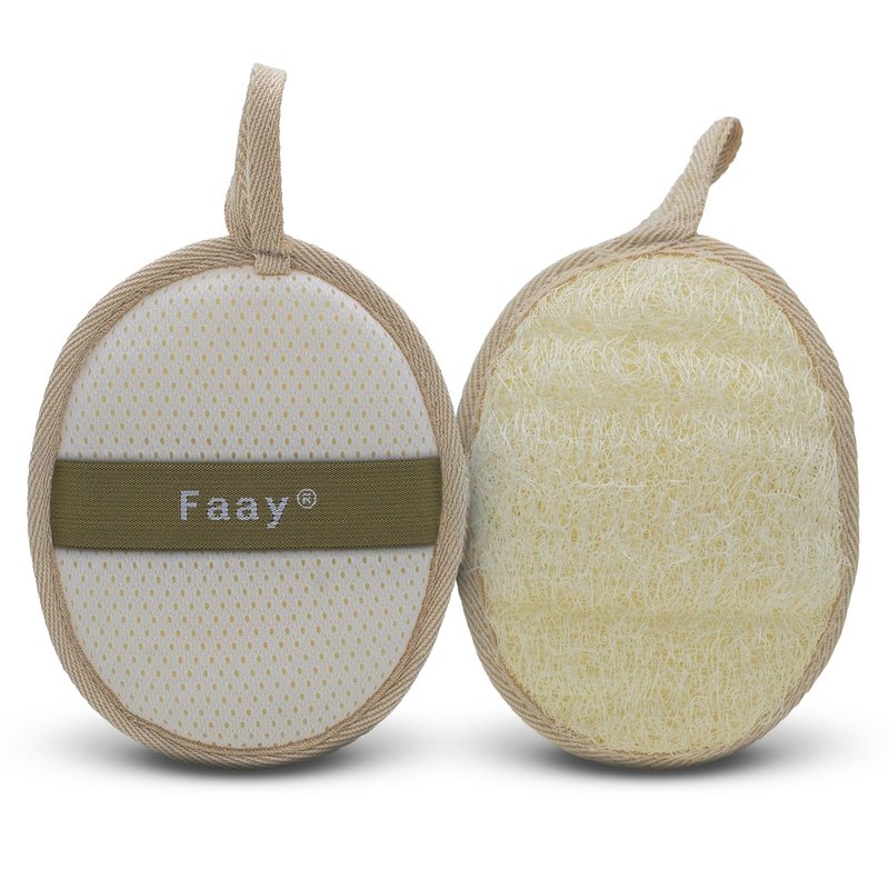 FAAY Natural Loofah Pad for Face and Body Exfoliation – 2 Counts (1 Pack) Firm When Dry, Softens in Water for Gentle and Effective Spa Treatment at Home | Prevents Ingrown Hairs