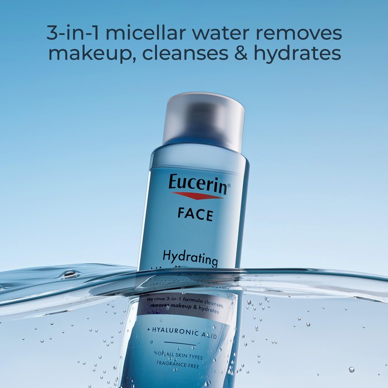 Eucerin Face Gentle Cleansing Hydrating Micellar Water with Hyaluronic Acid, Face Cleanser and Makeup Remover, Fragrance Free and Non-Drying for All Skin Types, 13.5 Fl Oz Bottle