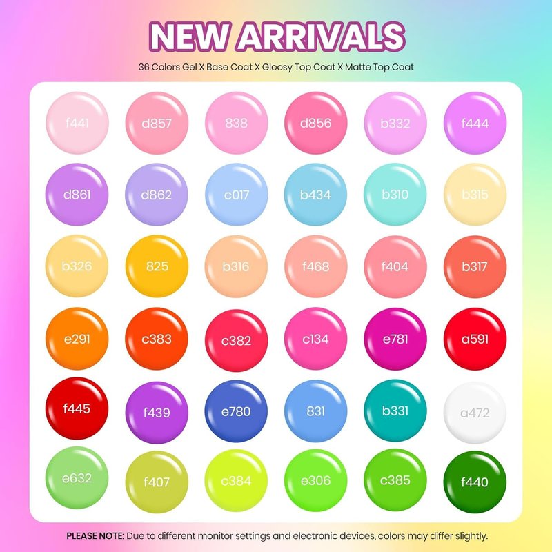 Beetles Summer Gel Polish Set - 36 Colors Neon Pastel Rainbow Bright Color Gel Polish Set with Base Coat Glossy Matte & Glitter Top Coat Pink Red Yellow Manicure Vivid Whimsy Summer Gifts for Women