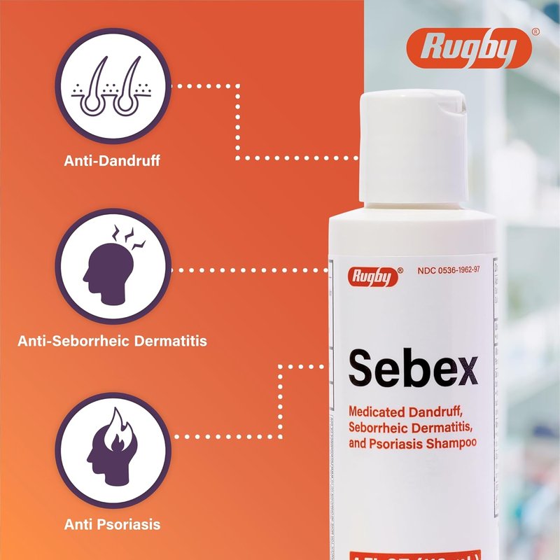 Rugby Sebex Medicated Dandruff Shampoo for Women and Men - 2% Sulfur and 2% Salicylic Acid Anti-Dandruff Shampoo - Helps With Symptoms of Seborrheic Dermatitis and Psoriasis - 4 Oz. (1 Pack)