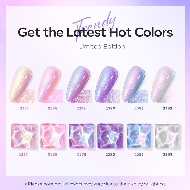 Modelones Gel Nail Polish - 6 Colors Spring Pastel Shimmer | Pearl White, Pink, Purple, Mermaid Glitter for DIY Nail Art