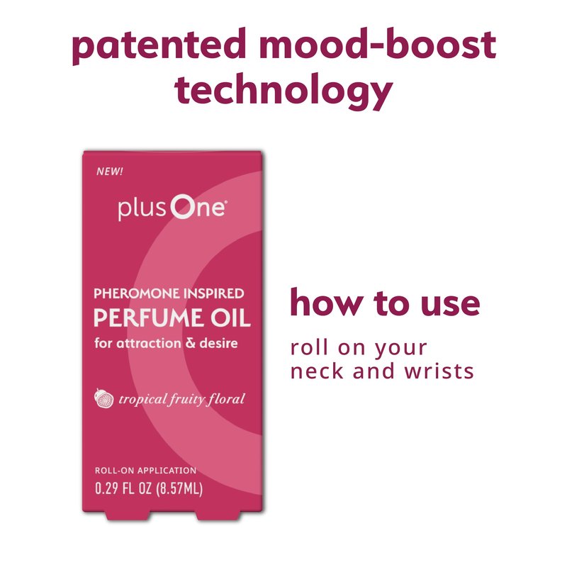 plusOne Pheromone Inspired Perfume Oil – Tropical Fruity Floral – Long-Lasting Rollerball with Passionfruit, Orchid & Coconut Milk – Patented Mood-Boost Technology – 0.34 fl oz