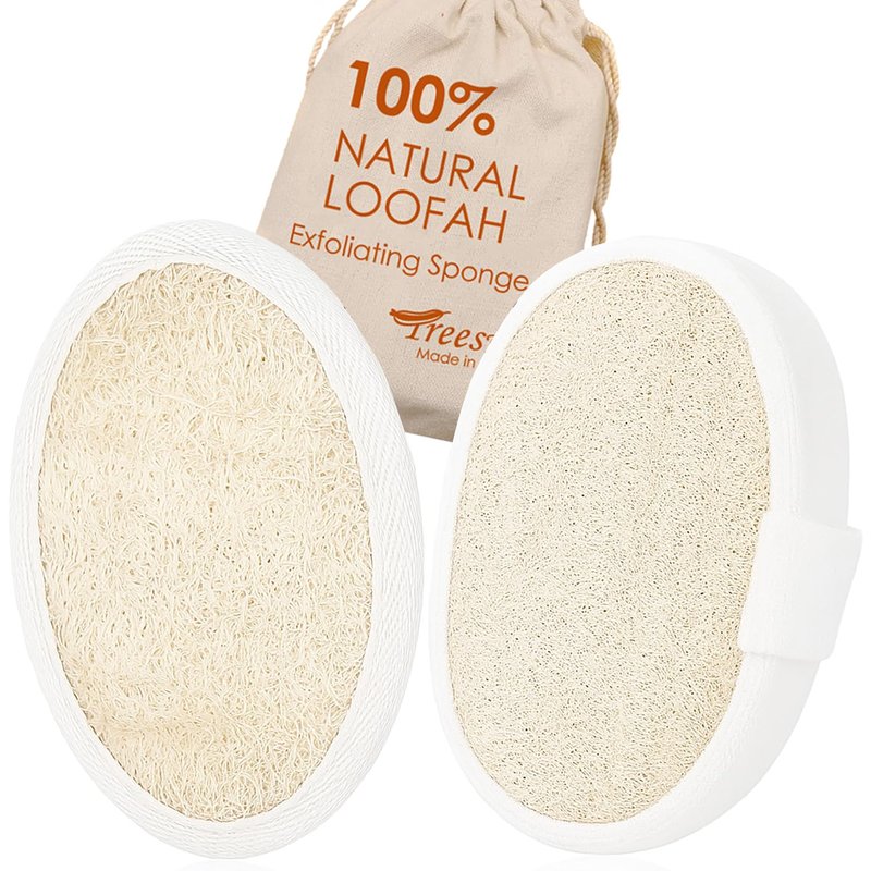 Natural Loofah Sponge 2 Pack for Shower, Organic Luffa Exfoliating Body Scrubber, Eco Friendly Biodegradable Bath Sponge, Plant Based Body Exfoliator for Men Women, Shower Loofah with Hanging Rope