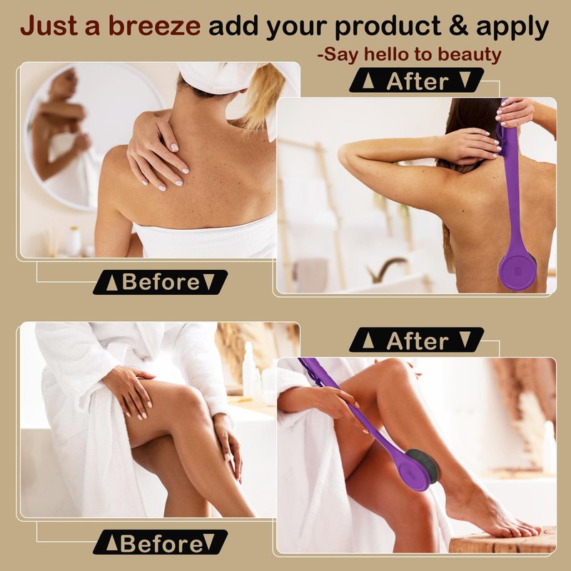 Lotion Applicator For Back, Feet, Long Handle Curved, Back Sunscreen Applicator for Kids, Women, Ultra Soft Bristles for Ultimate Comfy, Apply Cream Moisturizer, Self Tanner, Purple