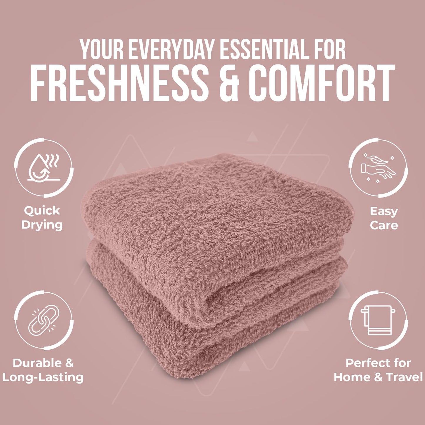 DAN RIVER 12 Pack Wash Cloths for Showering [12x12] - 100% Cotton Washcloths Premium Quality Flannel Face Cloths for Bathroom, Highly Absorbent and Soft Feel Wash Clothes, Dusty Pink