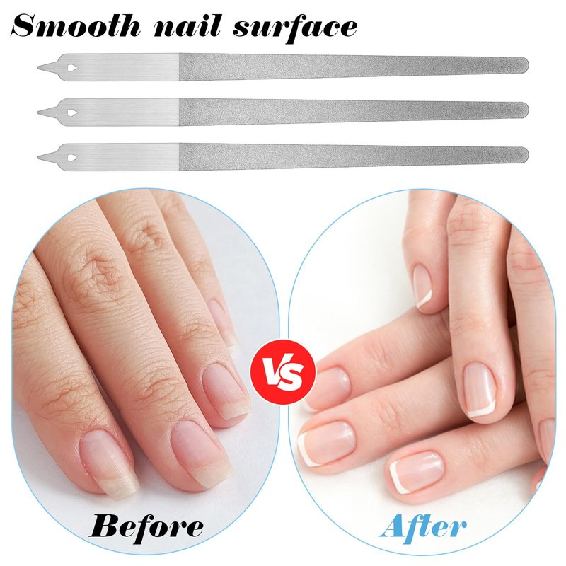 Elegaperma 4pcs Diamond Metal Fingernail File,Narrow Diamond Nail Files for Natural Nails,8 Inch Metal Fingernail File with Pointed Tip for Manicure Pedicure Women Men