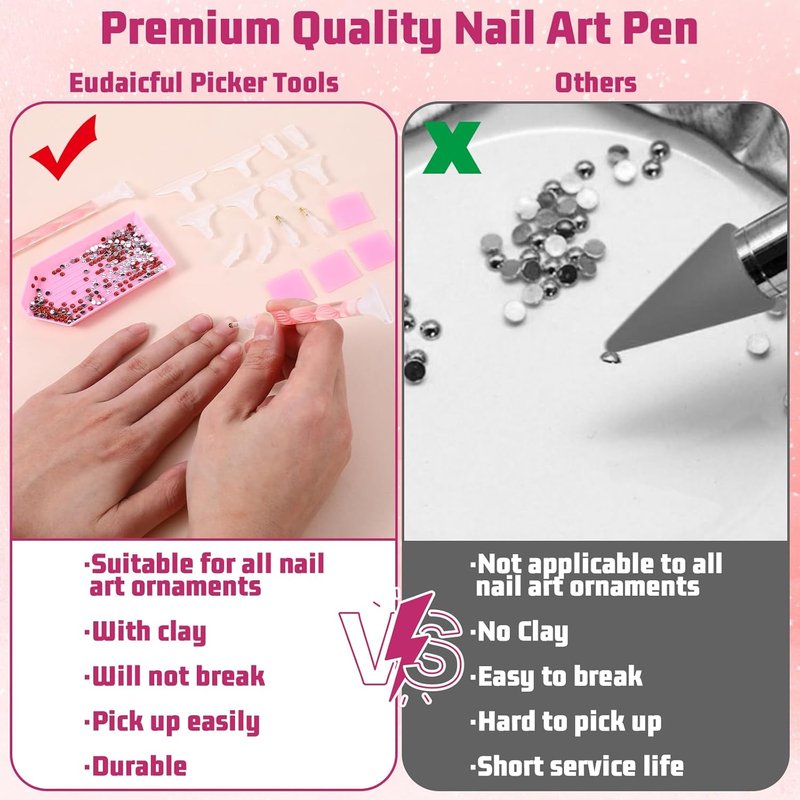 Rhinestone Picker Tool Kit - Dual-Ended Applicator & Dotting Pen Set for Nail Art | 2 Pcs with Clay Tips & Tray