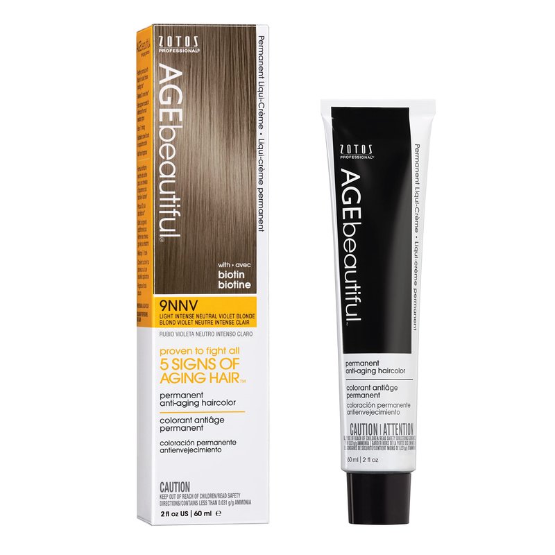 AGE beautiful Permanent Hair Color Dye Liqui Creme | 100% Gray Coverage | Anti-Aging Haircolor | Biotin for Thicker, Fuller Hair | Salon Coloring | 9NNV Light Intense Neutral Violet Blonde