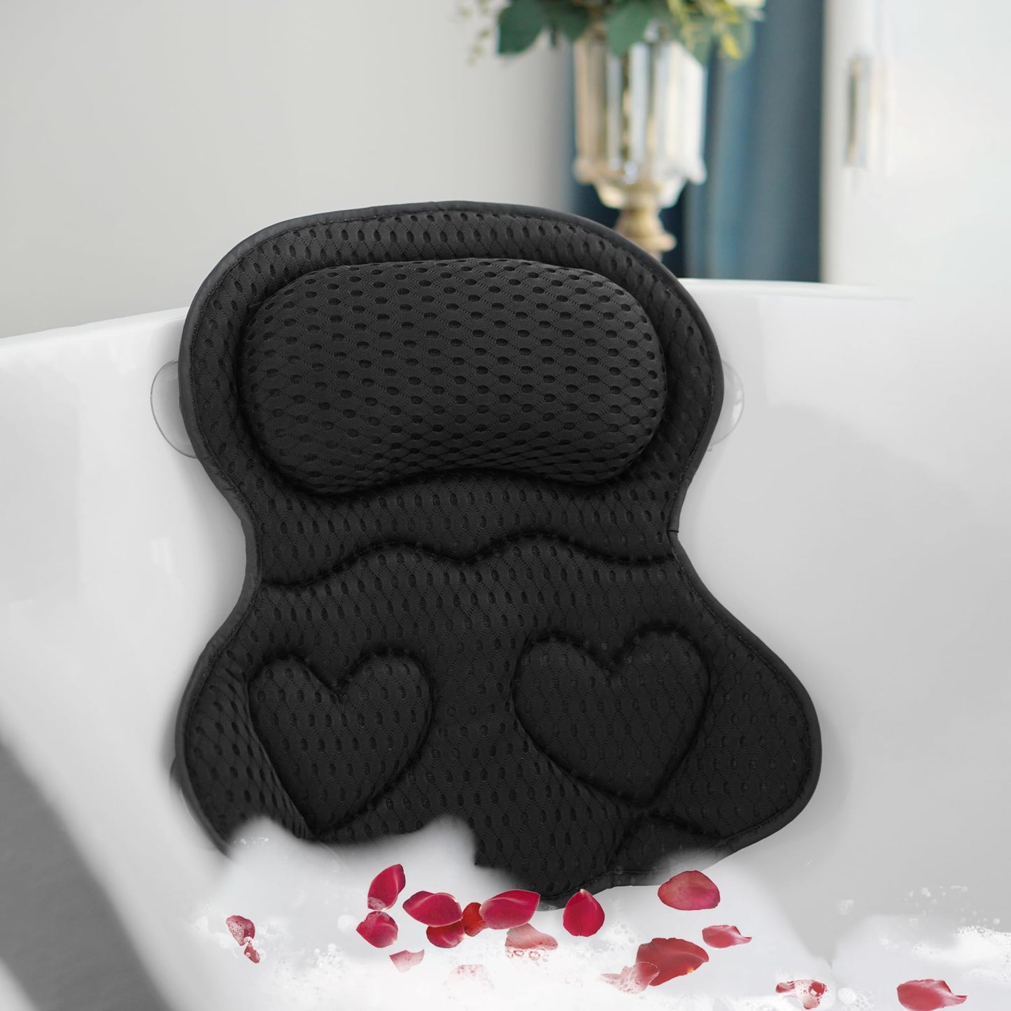 Bath Pillows for Tub Luxury, Bath Pillow for Head and Neck, Fit Bathtub Hot Tub Relaxing Gifts for Women, Comfort 4D Air Mesh Fabric & 6 Non-Slip Suction Cups (Gray)