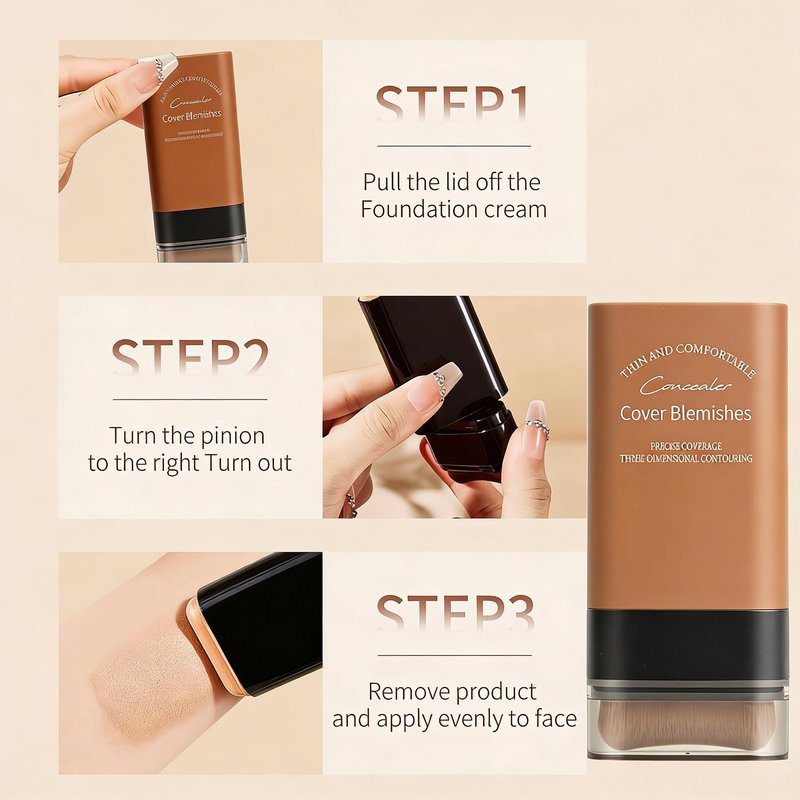Flawless Hydrating Face Foundation Stick, Korean Lightweight Full-Coverage Cream-to-Matte Multi-Use Makeup for Dark Circles & Blemishes, Long-Wear Cream Stick with Brush, All Skin Types (02#Natural)