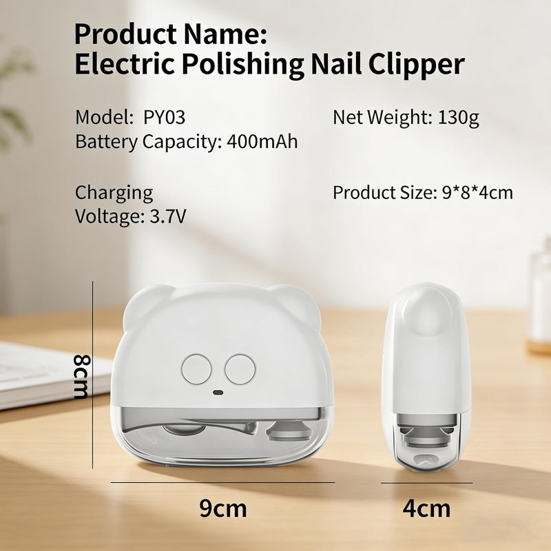 Skiennix Electric Nail Clipper - Safe & Painless Automatic Nail Cutter with LED Light | 3 Speeds, White