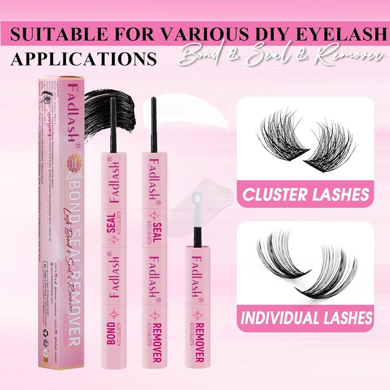 FADLASH 3-in-1 Lash Bond & Seal Remover Set - Gentle Formula for DIY Eyelash Extensions | 72-Hour Hold