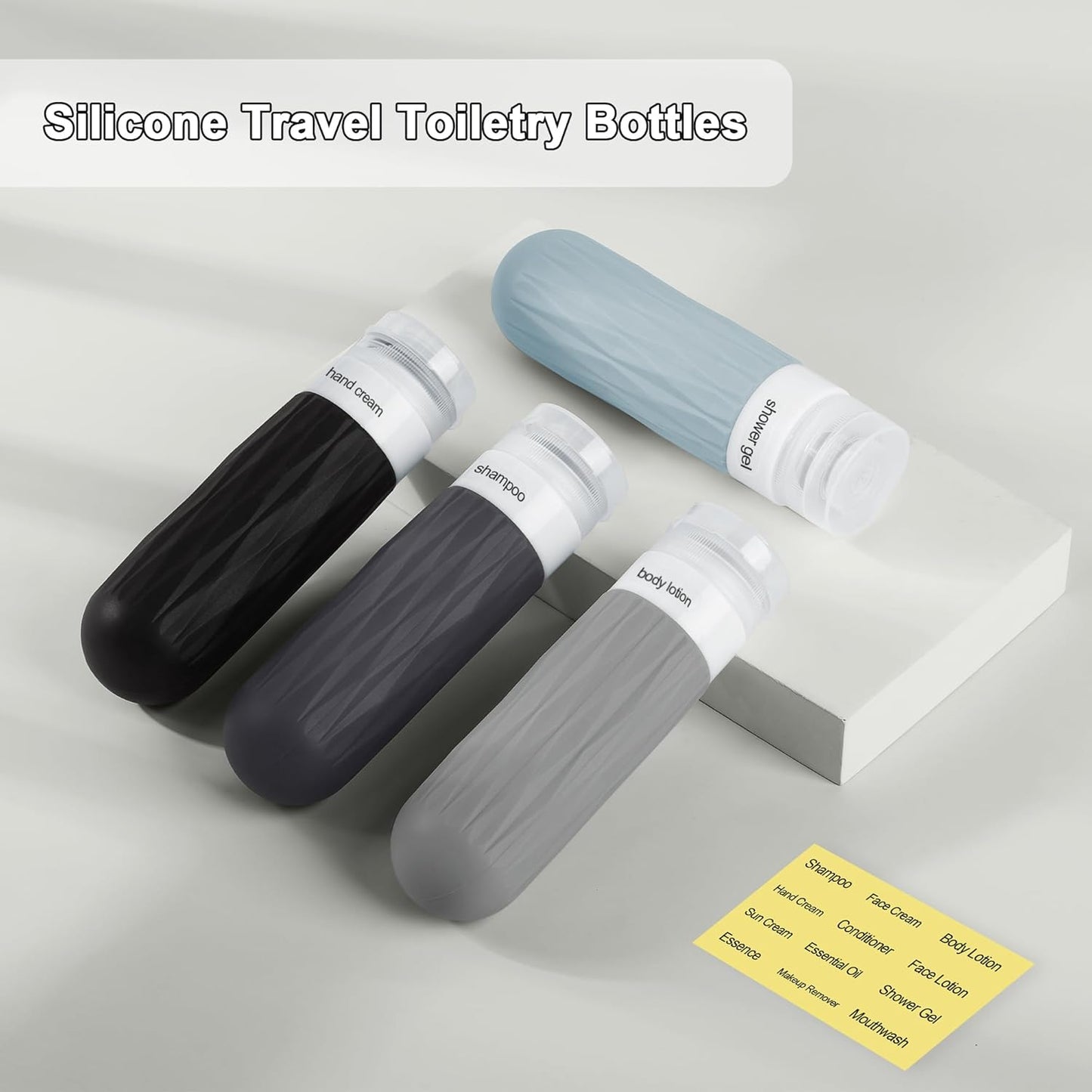 Travel Bottles for Toiletries - TSA Approved Leakproof Silicone Containers | 3oz Grey Refillable Shampoo & Conditioner Bottles