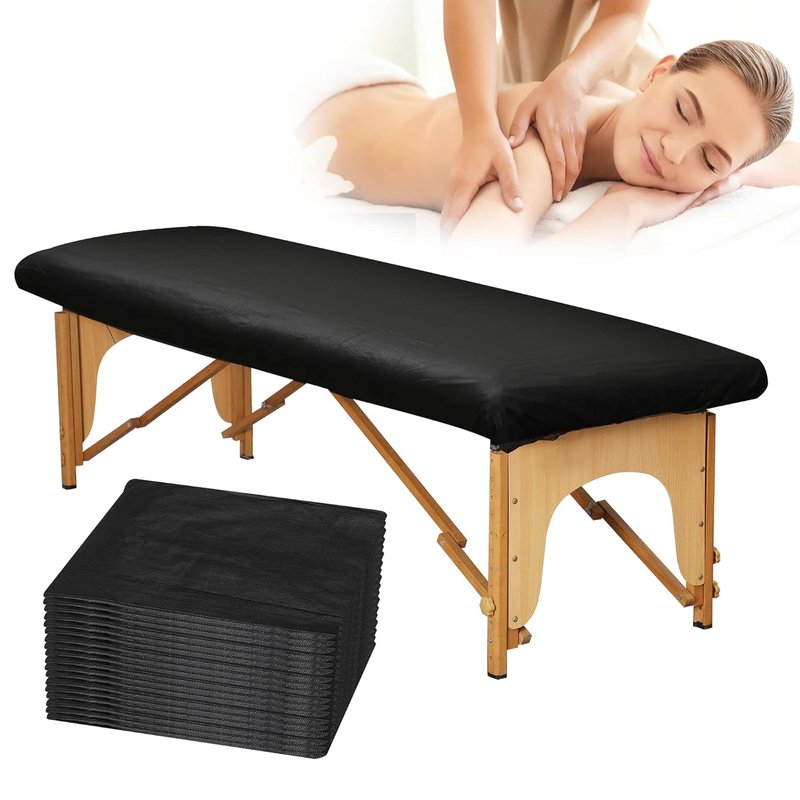 Fancystyle Disposable Fitted Massage Table Sheets - 24 Pack with Headrest Covers | Black 82 x 35
