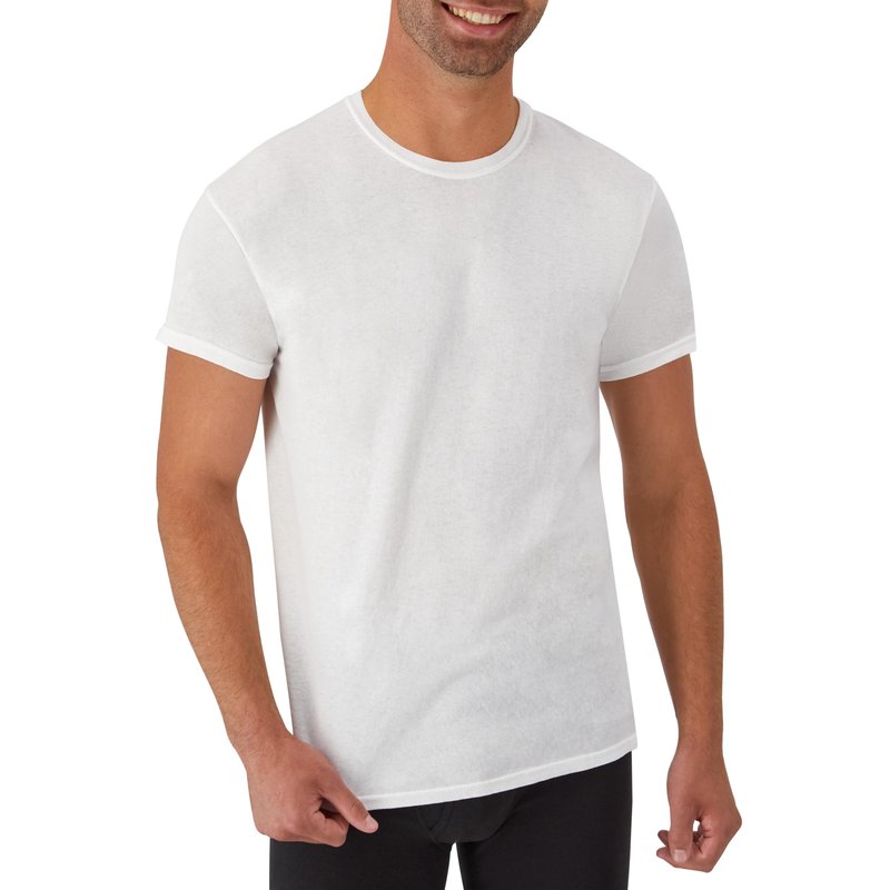 Hanes Mens Cotton, Moisture-wicking Crew Tee Undershirts, Multi-packs, White - 6 Pack, Medium US