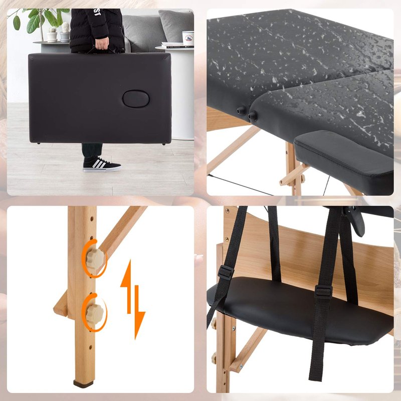 Sentiment Portable Massage Table Spa Bed Height Adjustable 73 Inches Long 28 Inches Wide 2 Folding Massage Bed Portable Massage Table with Carrying Case (Black)