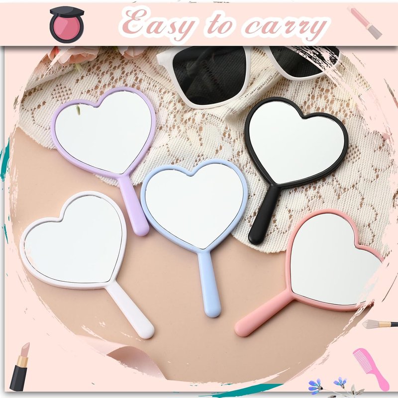Heart Shaped Handheld Mirror - 50 Pcs Mini Portable Makeup Mirrors | 3.15 x 4.72 Inch Compact Tool for Daily Use