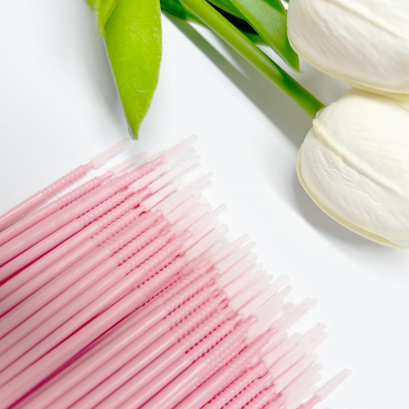 i-Laesh 200 pcs Microswabs for Eyelash Extensions - Long-tip Microbrush Applicators for Precision Eyelash Extensions - Ideal for Eye, Dental, and Personal Care - D-PINK (Pro Grip - Replacement)