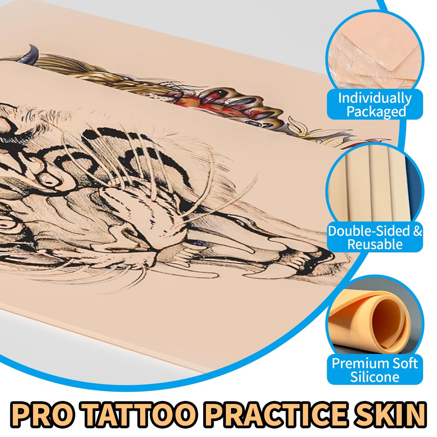 UPTATSUPPLY 3mm Professional Tattoo Practice Skin - 10-Pack of Thick Realistic Silicone Sheets (7.8"x5.9") - Ideal Fake Skin for Tattoo Machine Training, Perfect for Beginners & Advanced Artists