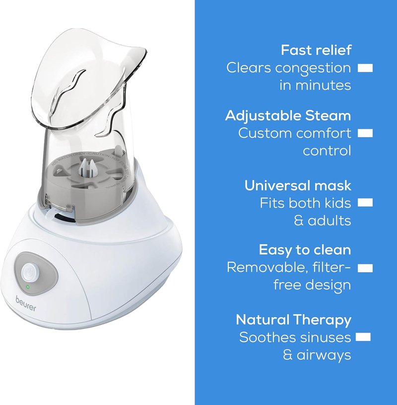 Beurer SI30 Steam Inhaler - Drug-Free Relief for Sinus Congestion & Allergies | Ultra-Quiet, Quick Setup