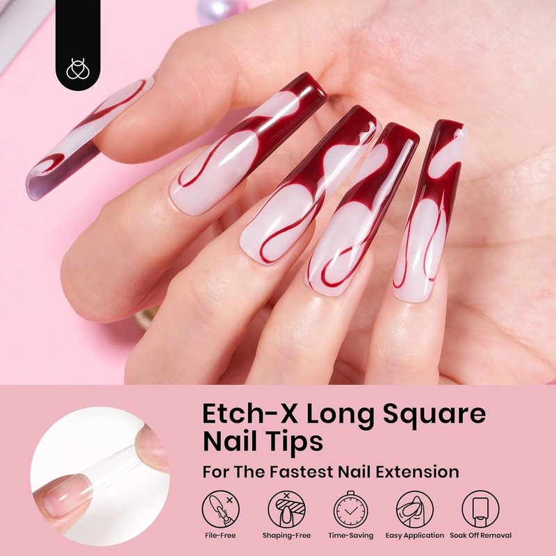 Beetles Gel Nail Tips - Long Square 288 Pcs Half Matte Press-On Nails | 12 Sizes for DIY Nail Art