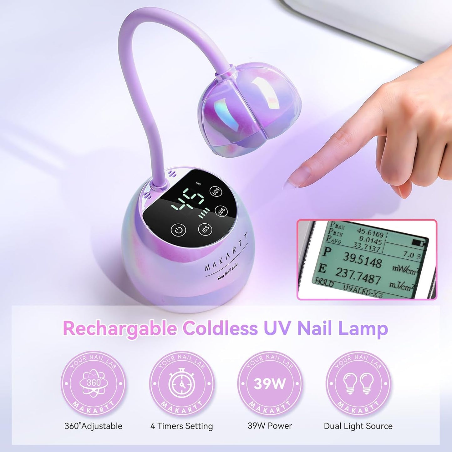 UV LED Nail Lamp - Cordless Gooseneck Light for Gel Nails | Fast Curing with Auto Sensor (Glazed Purple)