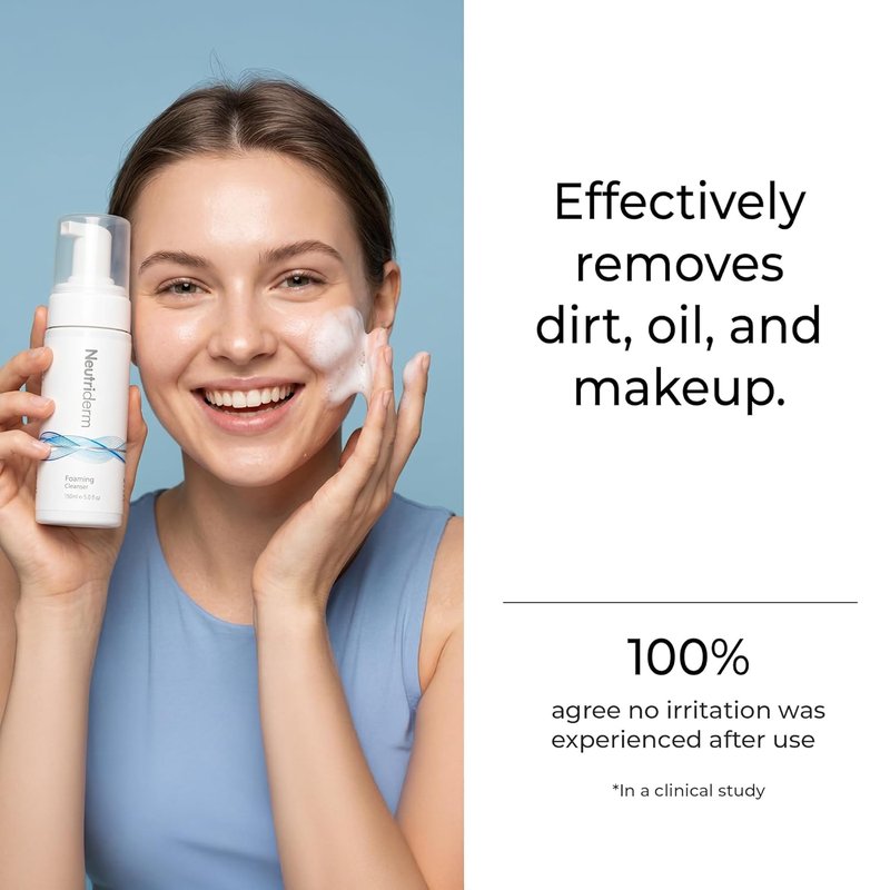 NEUTRIDERM Foaming Face Wash, Gentle Foaming Facial Cleanser with Niacinamide, Vitamin C & Panthenol, Hydrating Foam Cleanser for Double Cleanse, Makeup Remover, 150ml / 5 fl oz