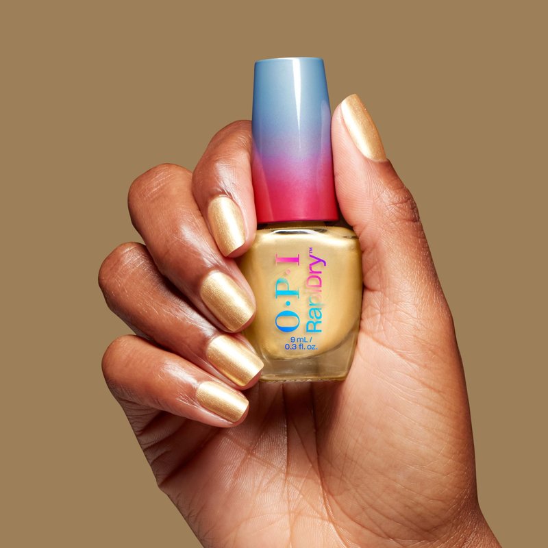 OPI RapiDry Winter Gets the Gold | Opaque Bright Warm Yellow Gold Shimmer Quick Dry Nail Polish | Vegan, Smudge Proof, Fast Drying | Snow Time to Waste | Holiday 2025