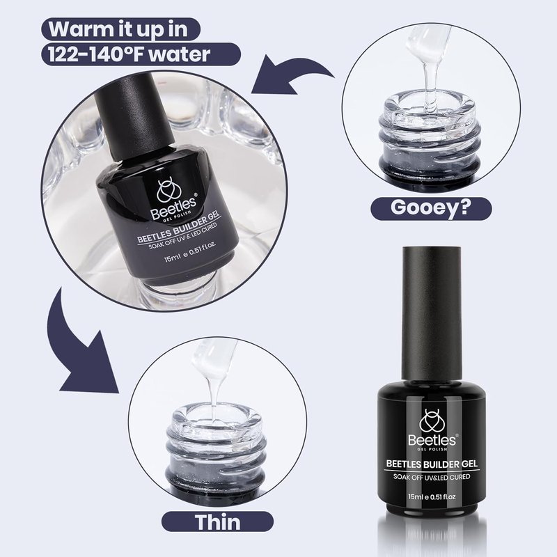 Beetles Builder Gel for Nails - Indigo Nocturne 0.5 oz | 8-in-1 Thickening & Strengthening Gel for DIY Salon Use