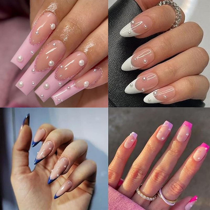 Nail Art Pearls with Nail Rhinestones Glue Gel Flatback Pearls Nail Charms Luxurious Nail Supplies Accessories Gold Silver Nail Gems Jewelry Pearls for Women Nail Design