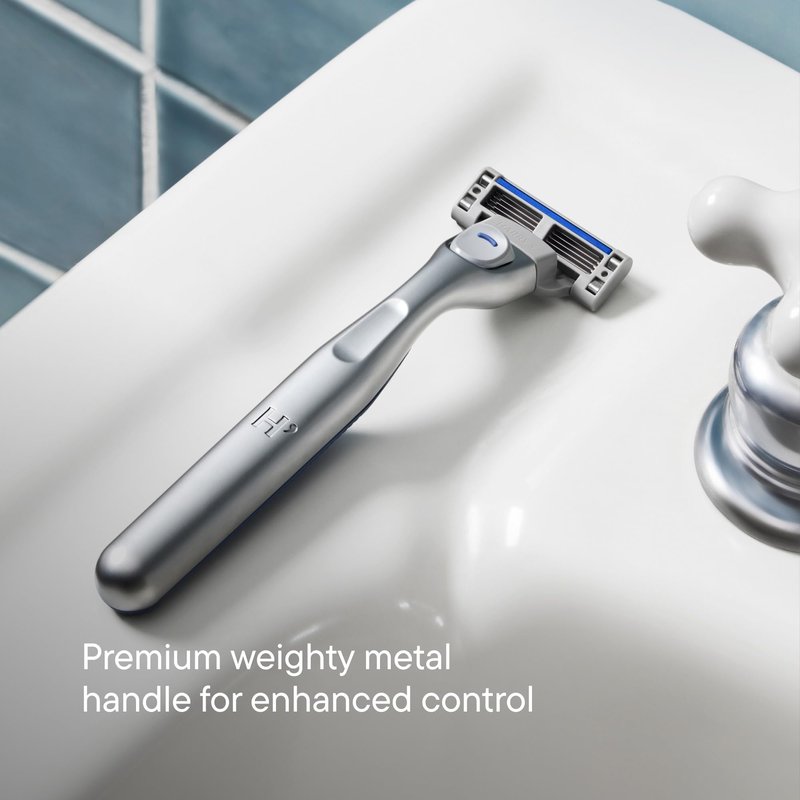 Harry's Plus Shaving Kit for Men - Premium Handle, 5 Razor Blade Cartridges, Foaming Shave Gel, and Travel Blade Cover - TSA Approved Travel Essentials - Advanced Pivoting System - Tide