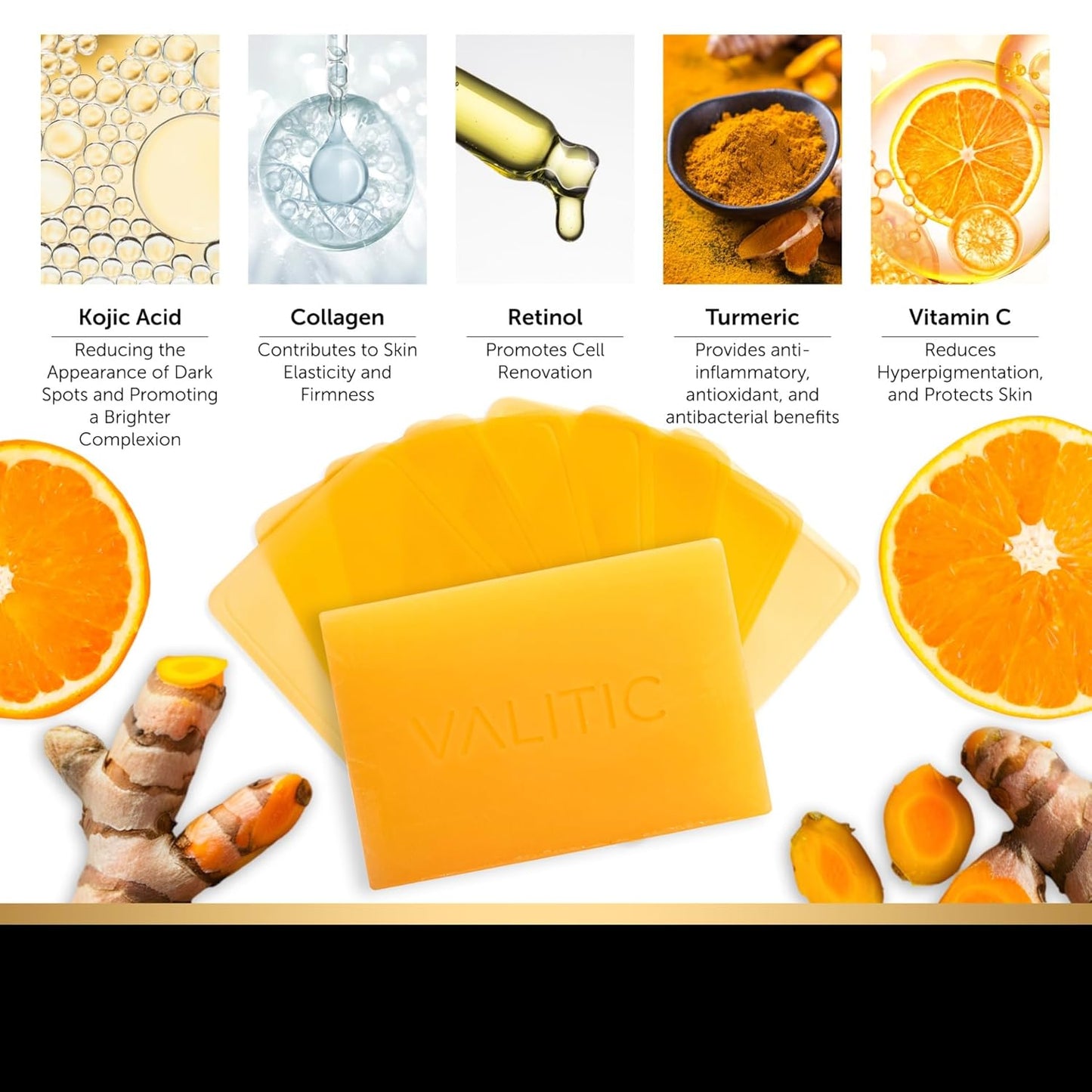 VALITIC Kojic Acid & Turmeric Dark Spot Corrector Soap - Skin Brightening Duo | 2 Bars & 200 Melting Sheets