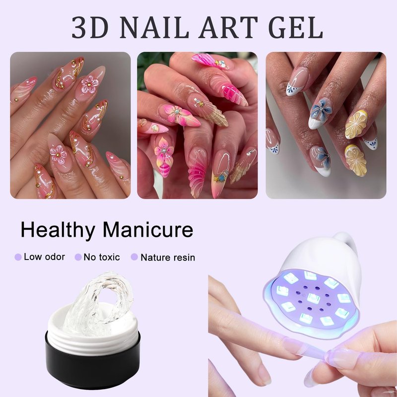 Skiennix 3D Sculpting Gel Kit - 15g Clear & White Non-Sticky Nail Builder with Gold Chrome Powder