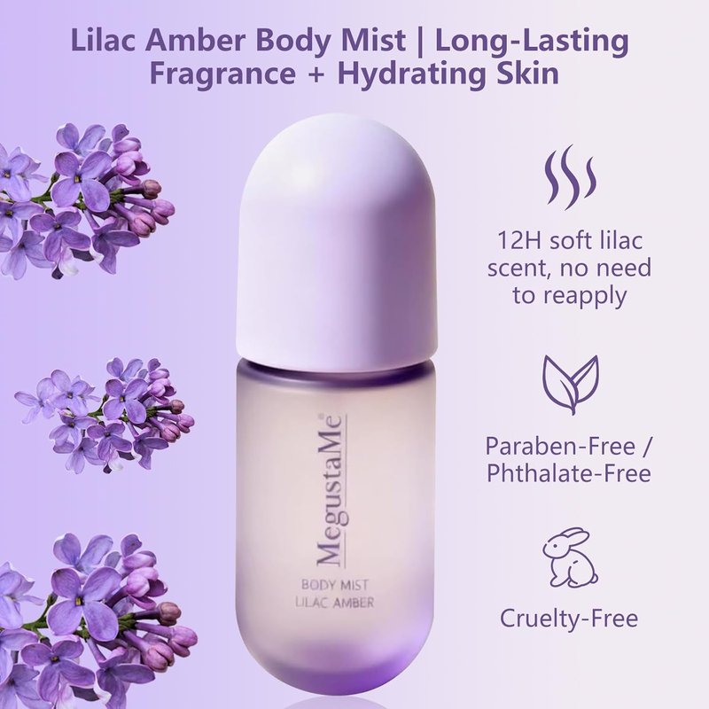 Lilac Amber Body Spray - Long Lasting Floral Woody Fragrance Mist | Paraben & Phthalate Free, 3.38 fl oz